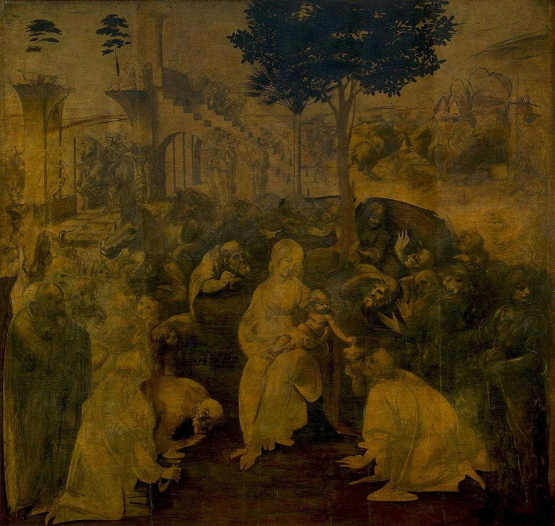 The Adoration of the Magi, tạm dịch Sự Tôn Thờ Của Các Tu Sĩ, là một bức tranh dở dang được Leonardo Da Vinci bắt đầu vẽ vào khoảng 1481, nhưng một năm sau đó ông rời khỏi Milan, do đó để lại bức tranh chưa hoàn thành. Nguồn ảnh: en.wikipedia