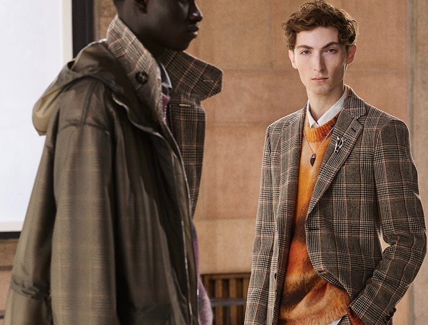 coat jacket overcoat blazer adult male man person face fashion
