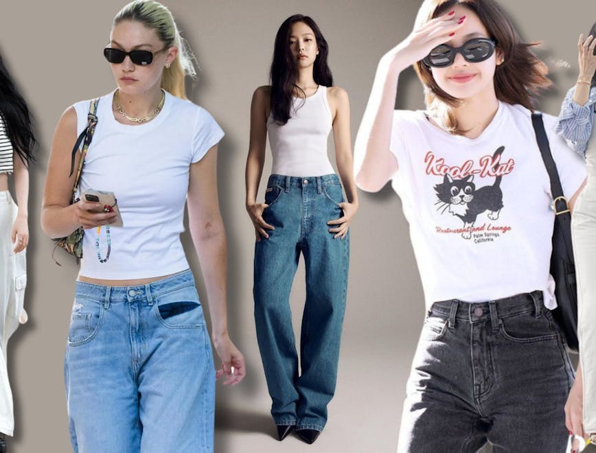 pants t-shirt jeans accessories long sleeve sunglasses adult female person woman